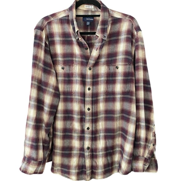 Basic Editions Classic Fit Flannel Button Down Long Sleeve Shirt Adult Large - Picture 1 of 3